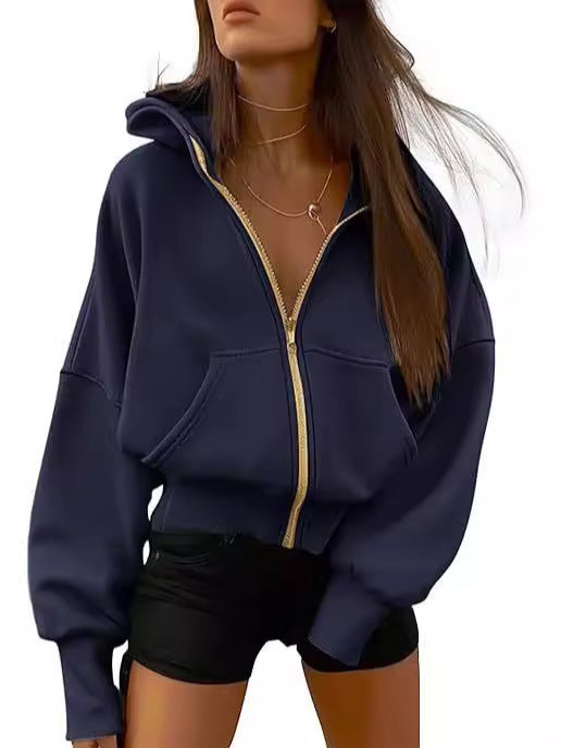 Automne Hiver Femme Mode Zipper à capuche manches longues Short Sportswear Casual Hood