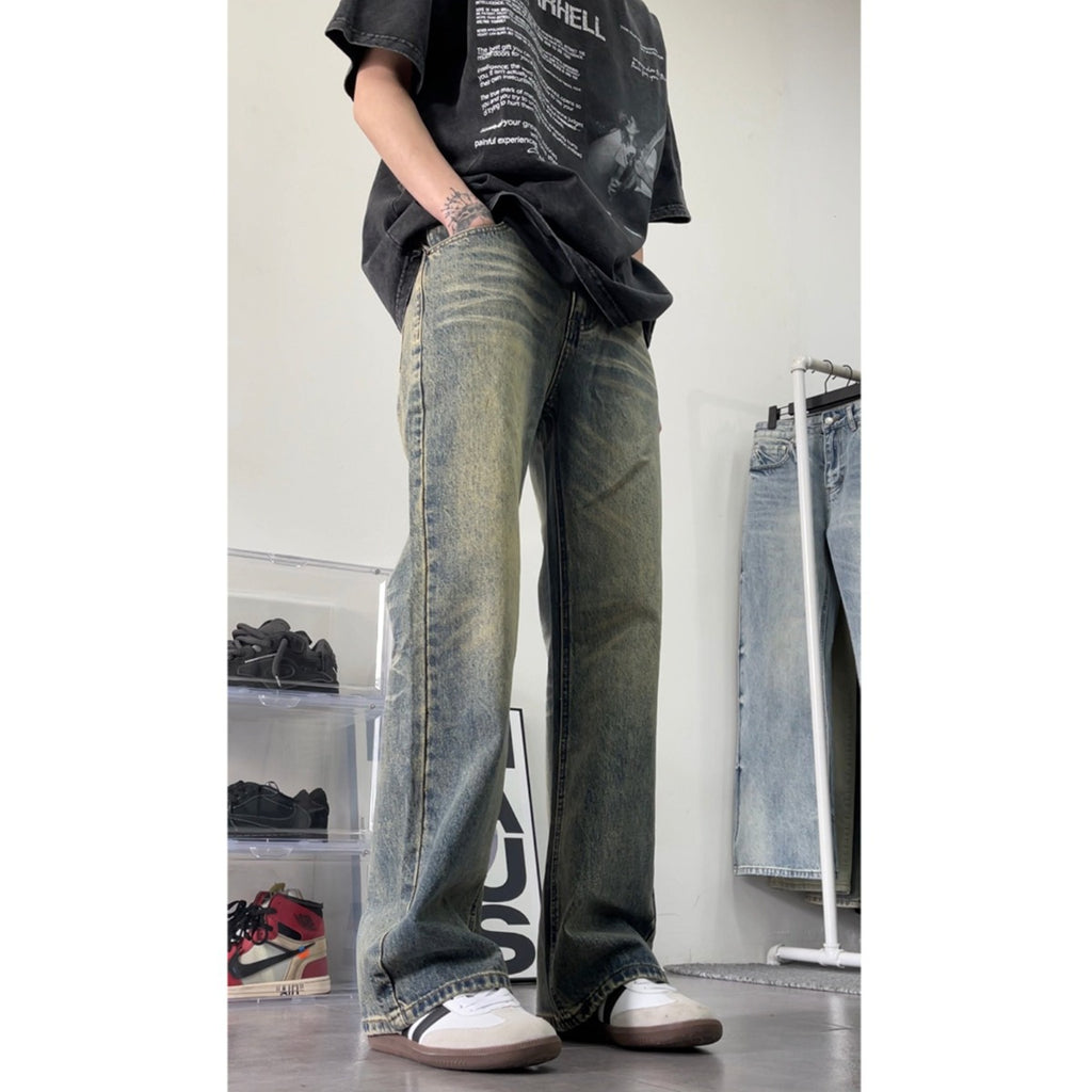 Hommes American Style Retro Lavés Distrait Droit Jeans Jambes