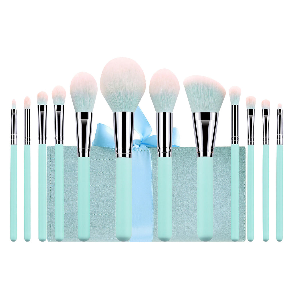 Poignée bleu clair maquillage doux doux cheveux Fondation Eye Shadow Brush