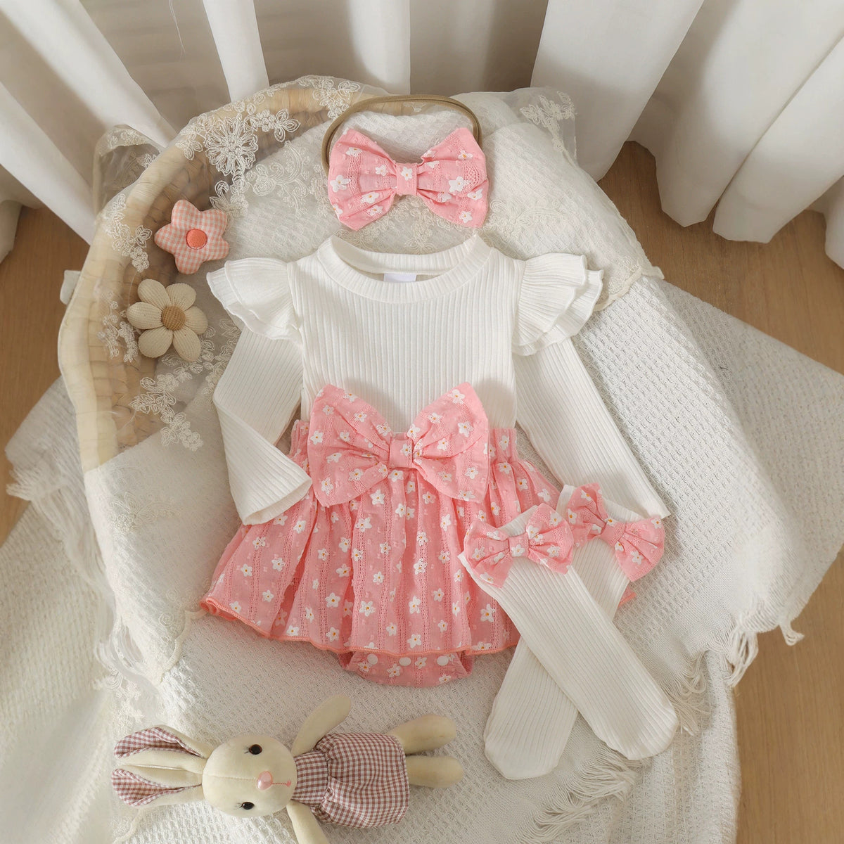 Floral Bowknot Ensemble de robes à une pièce pour filles