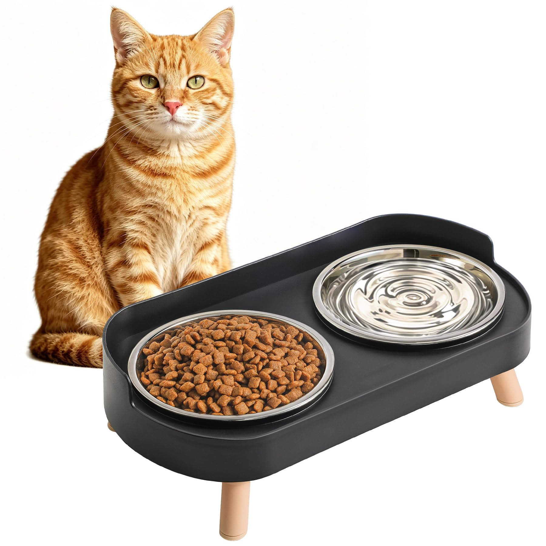 Ensemble de bols pour chats élevés - Ensemble de nourriture pour chats élevés et de bol d'eau avec support antidérapant - Aliments pour animaux de com