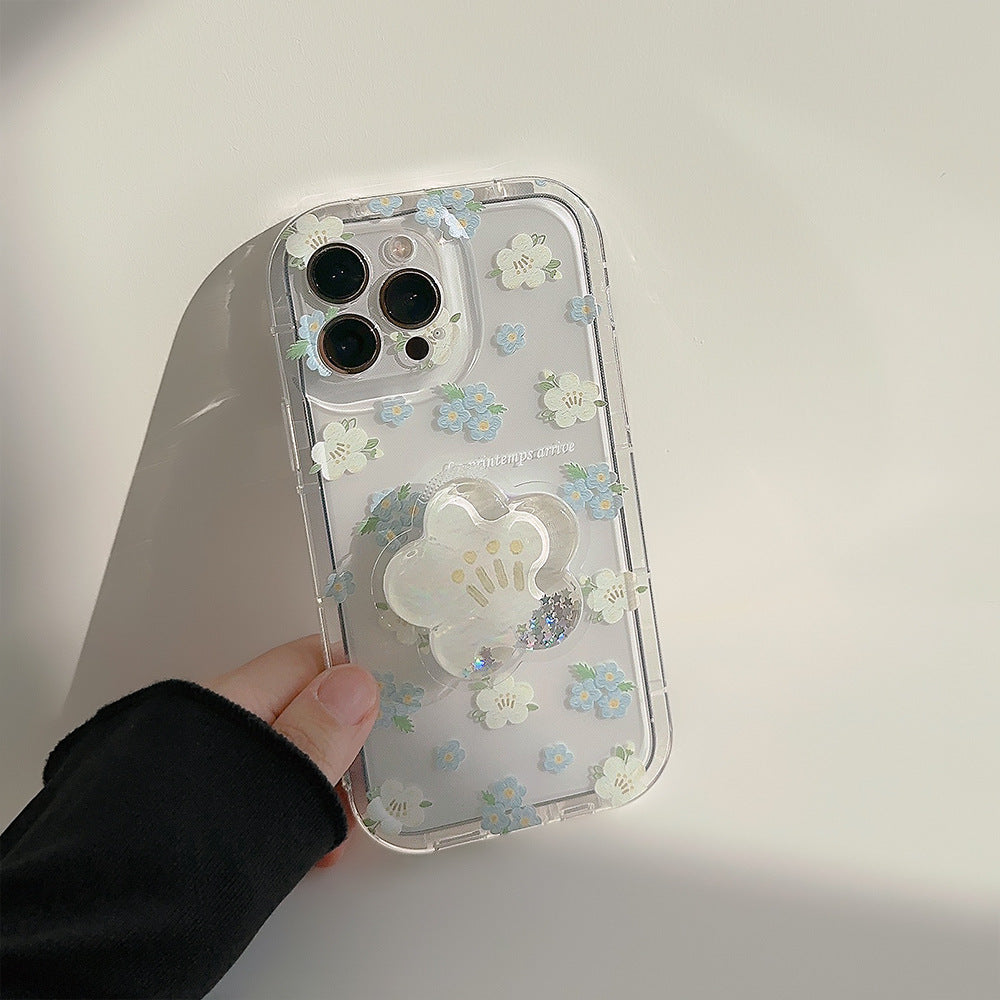 Étui de téléphone floral avec support en cuir mince