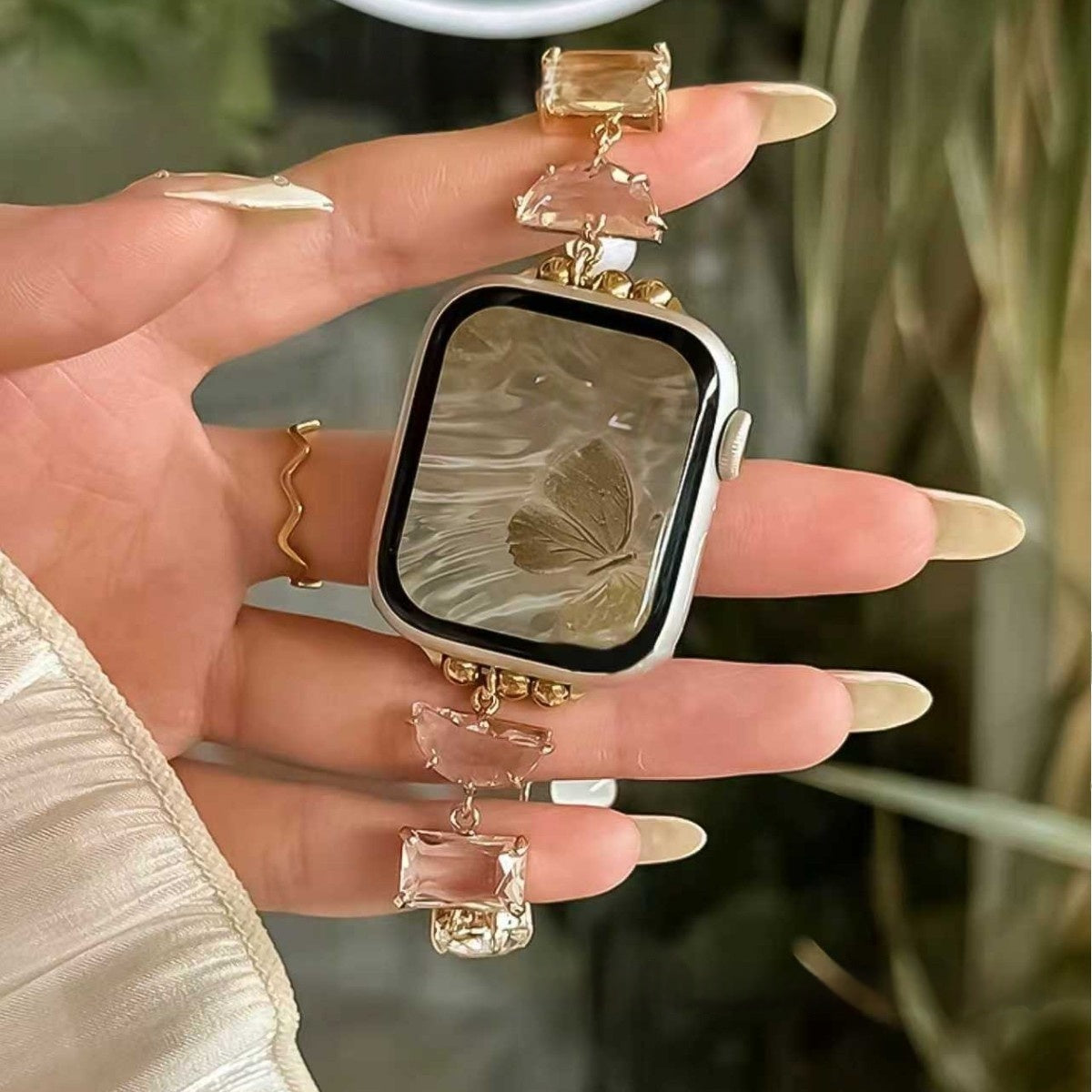 Bracelet de montre à chaîne en pierre gemme