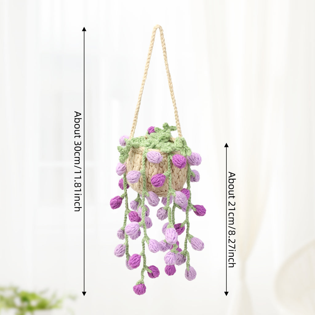 Crochet fait main suspendu Pot ornement avec trailing pourpre fleur Buds Everlasting Soft
