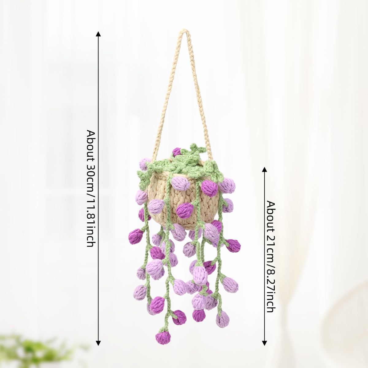 Crochet fait main suspendu Pot ornement avec trailing pourpre fleur Buds Everlasting Soft
