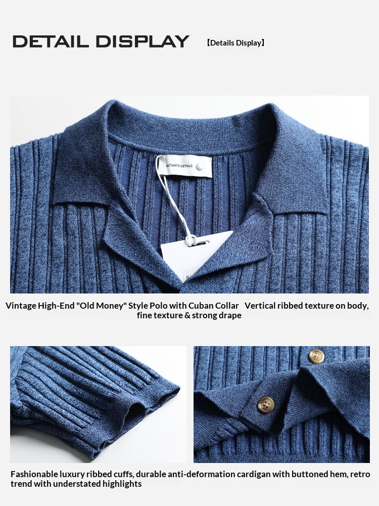 Vieux style d'argent hommes Lapel Ice Silk POLO Knit Cardigan