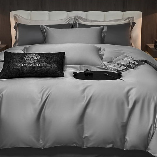 Drap de lit épais en coton de couleur solide et couvre-culotte à quatre pièces