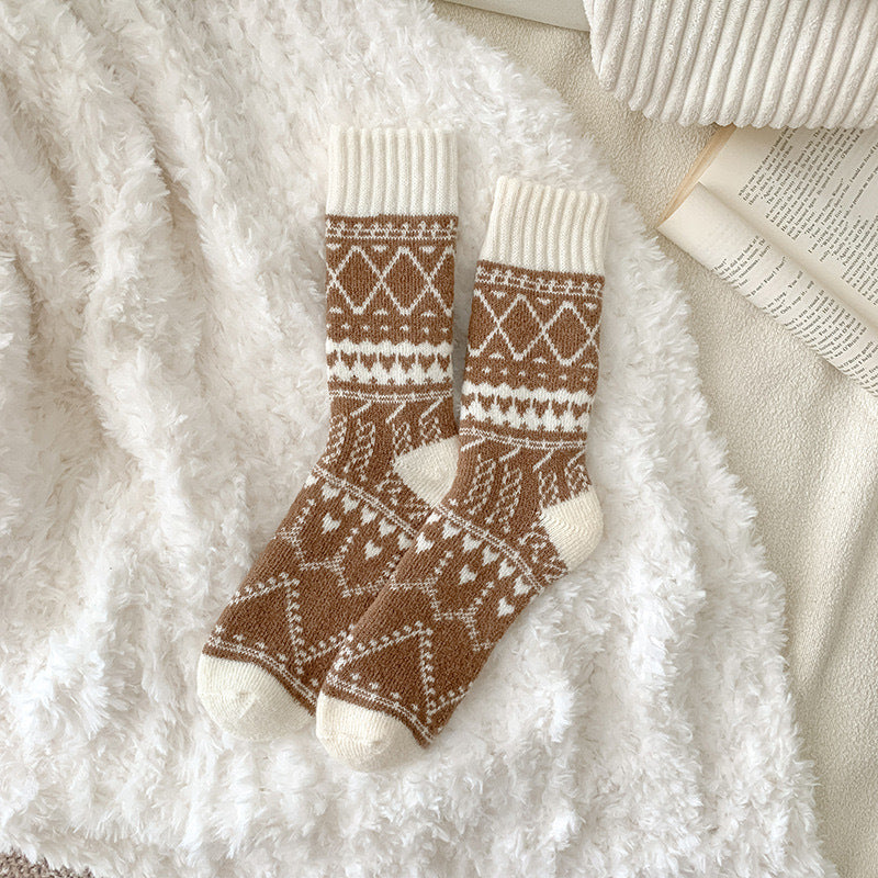 Chaussettes en cachemire chaude d'hiver Lignées de polaires Épaisseur Longueur mi-calf Chaussettes
