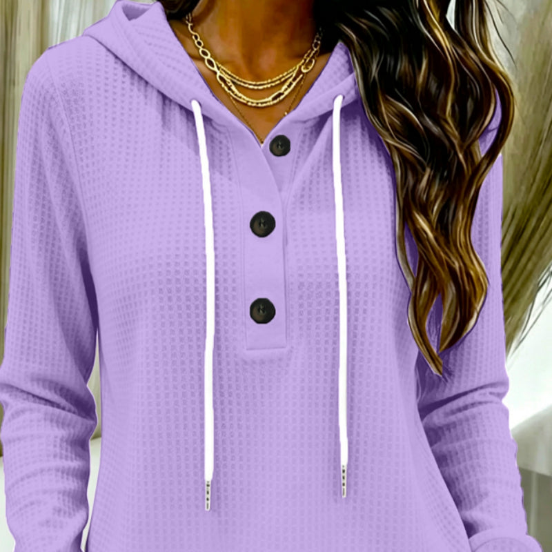 Button-Up V-Neck Long Sleeve Pullover Sports Hoodie