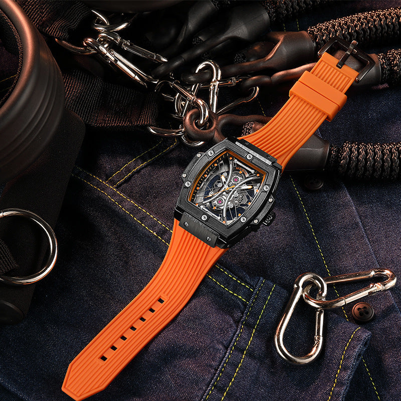 Tendance de mode Tonneau homme Bracelet en silicone Montre de sport lumineuse