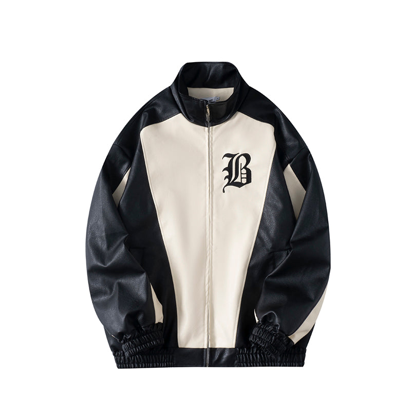 High Street Contrast Patchwork Brodé Veste en cuir