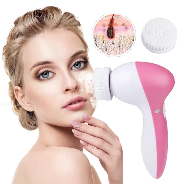 Brosse nettoyante pour visage éponge étanche avec 5 têtes de brosse pour