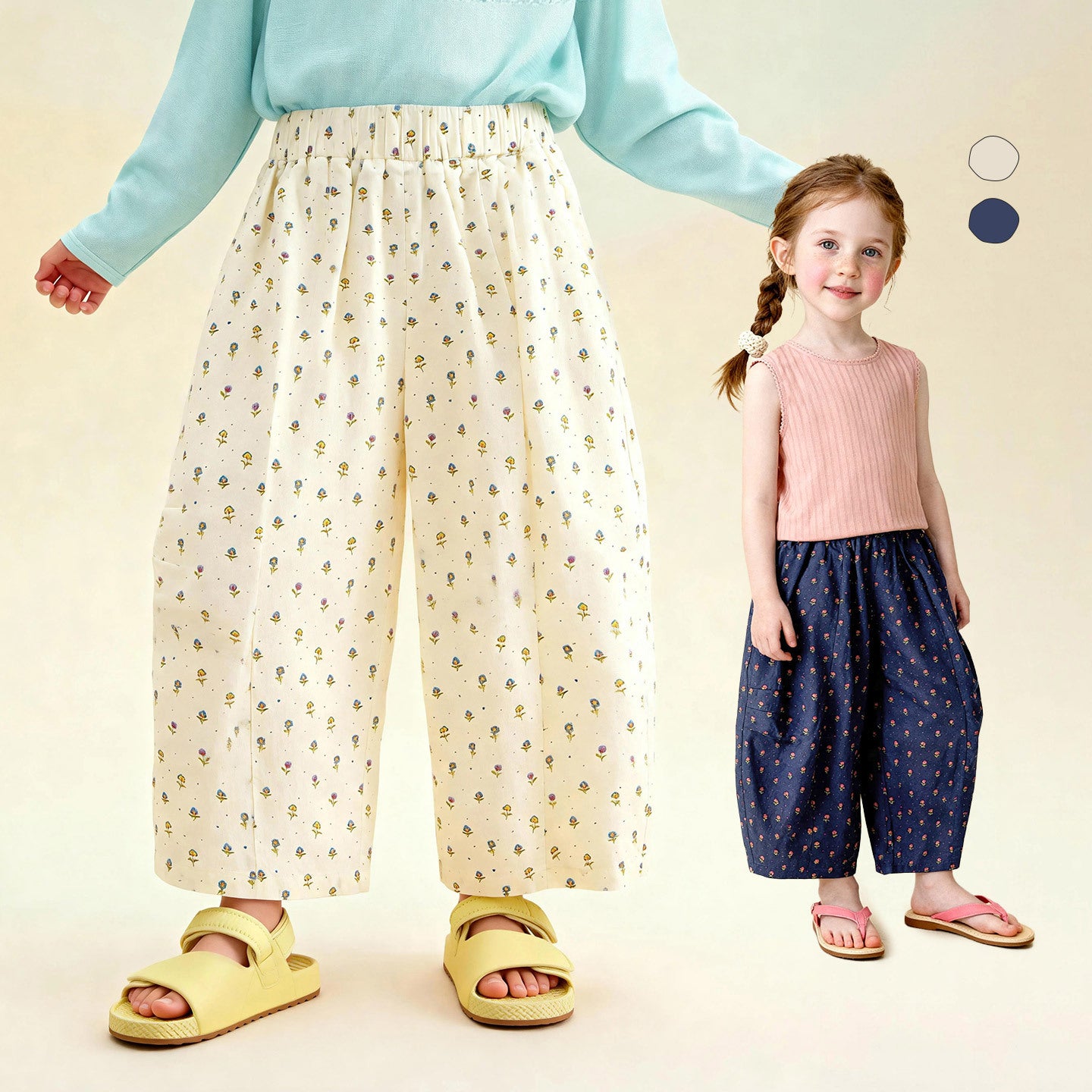 Enfants Été Floral Casual Pantalon large jambe Cotton pantalons perdus