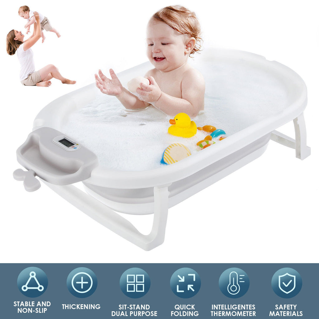 Baignoire pliable pour bébé Ergonomie avec tampon de bain de température et de coussin et filet de bain