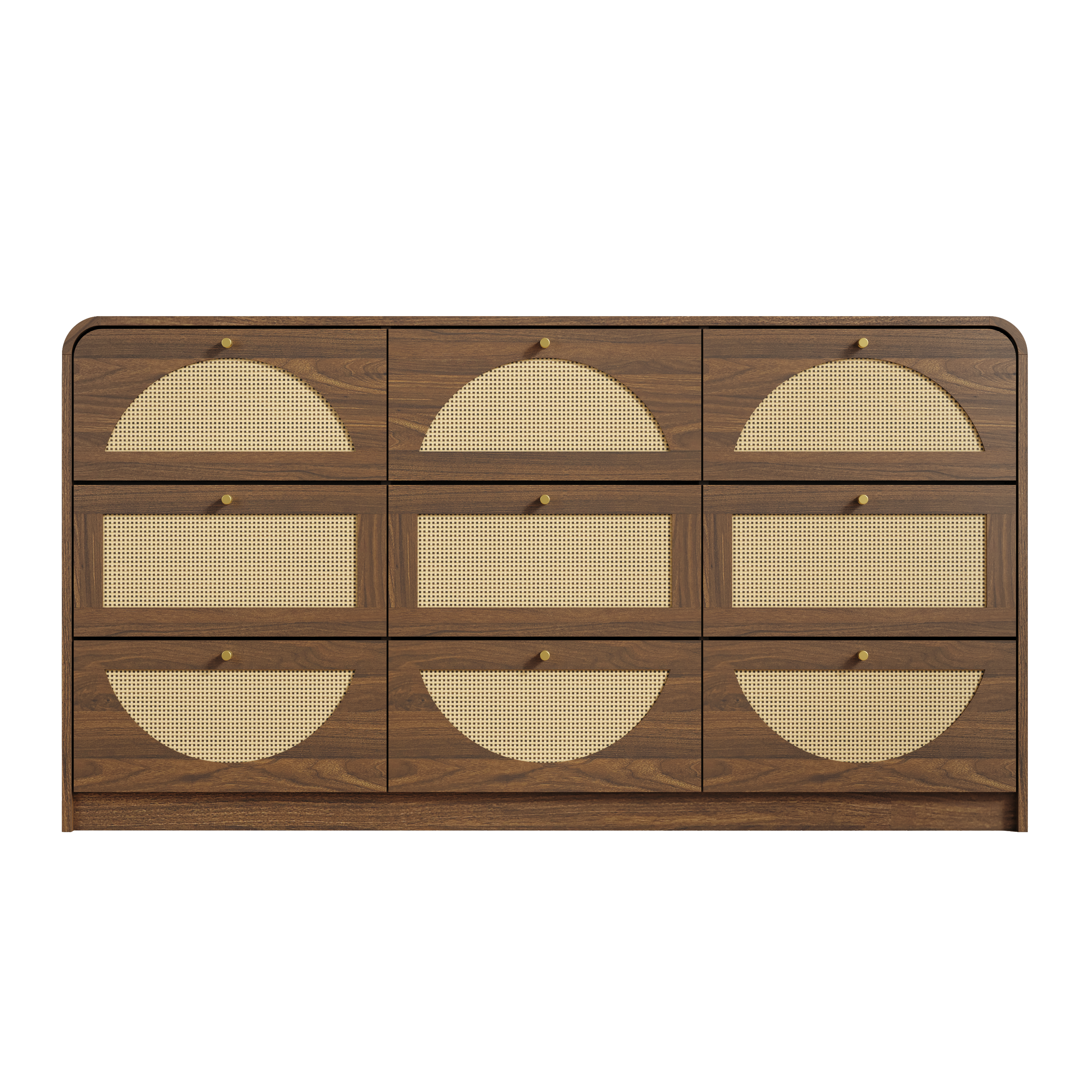 Finition de noix Dressing 9-Drawer avec Rattan Front
