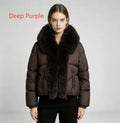 Manteau court en coton rembourré avec un panneau de collier en fausse fourrure
