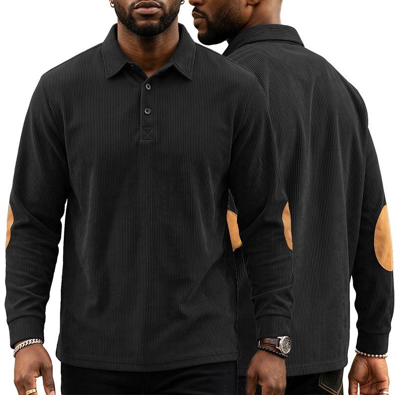 Homme Corduroy Sweatshirt avec une fermeture devant bouton et lapel