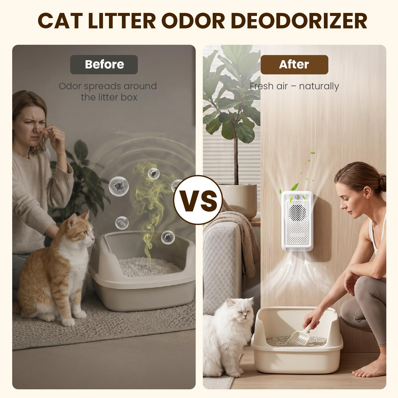 Désodorisant pour chat - Blanc ABS Rechargeable Pet Odor Eliminator Avec Interna silencieux 30dB