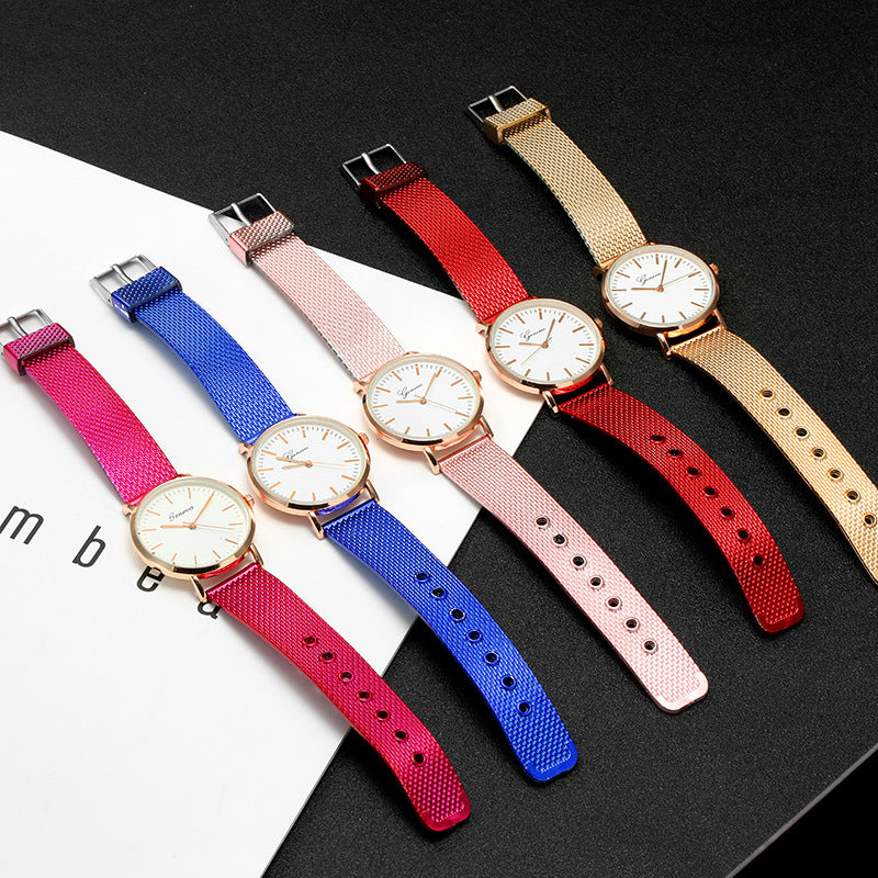 Montres Genève cadran plaque Mesh ceinture féminine minimaliste mince