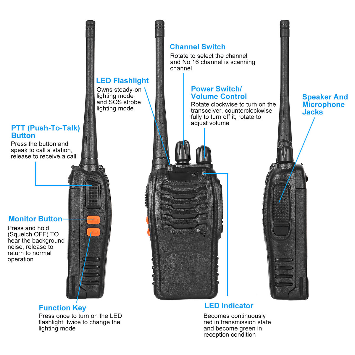 2 X Baofeng BF-888S Walkie Talkie Two-Way Radio UHF 16CH 400-470MHZ Long Range