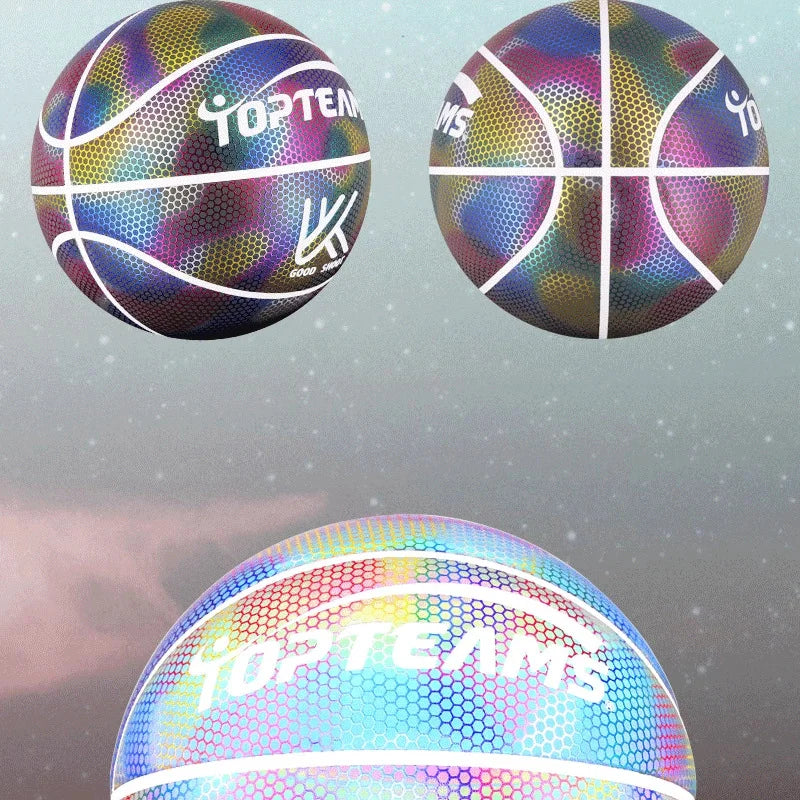 Taille 7 Basketball Holographic Luminous Reflective Avec Standard A Dult PU Matériau Design