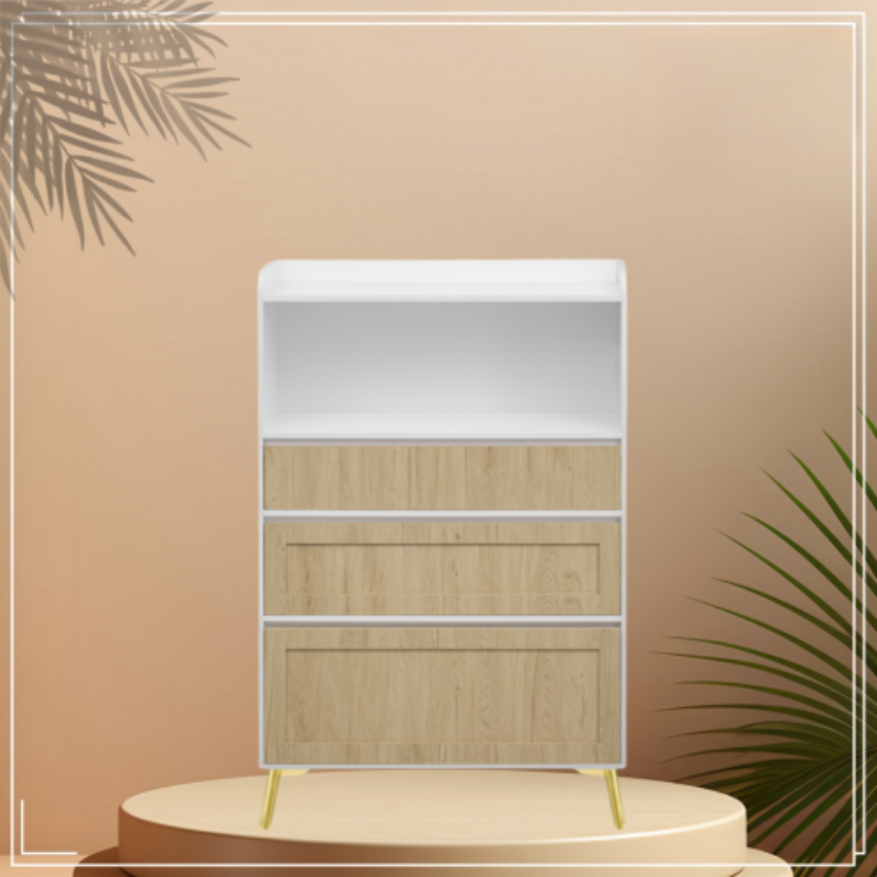 Design moderne Cadre en bois massif blanc Cabinet de rangement à trois tiroirs