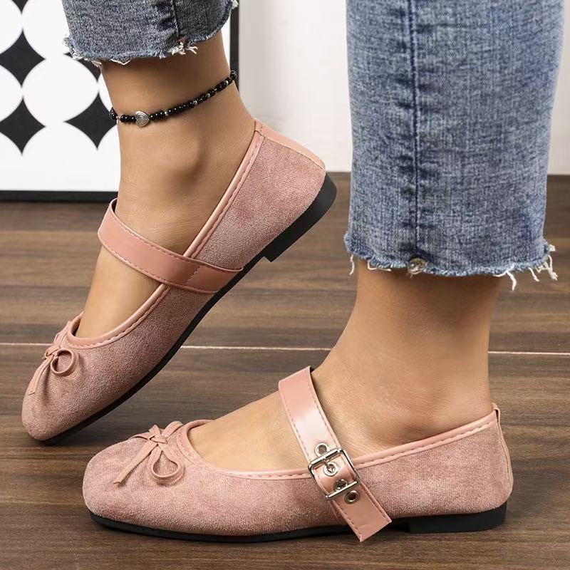 Chaussures plates de style français à gros orteil carré avec une Bow Detail
