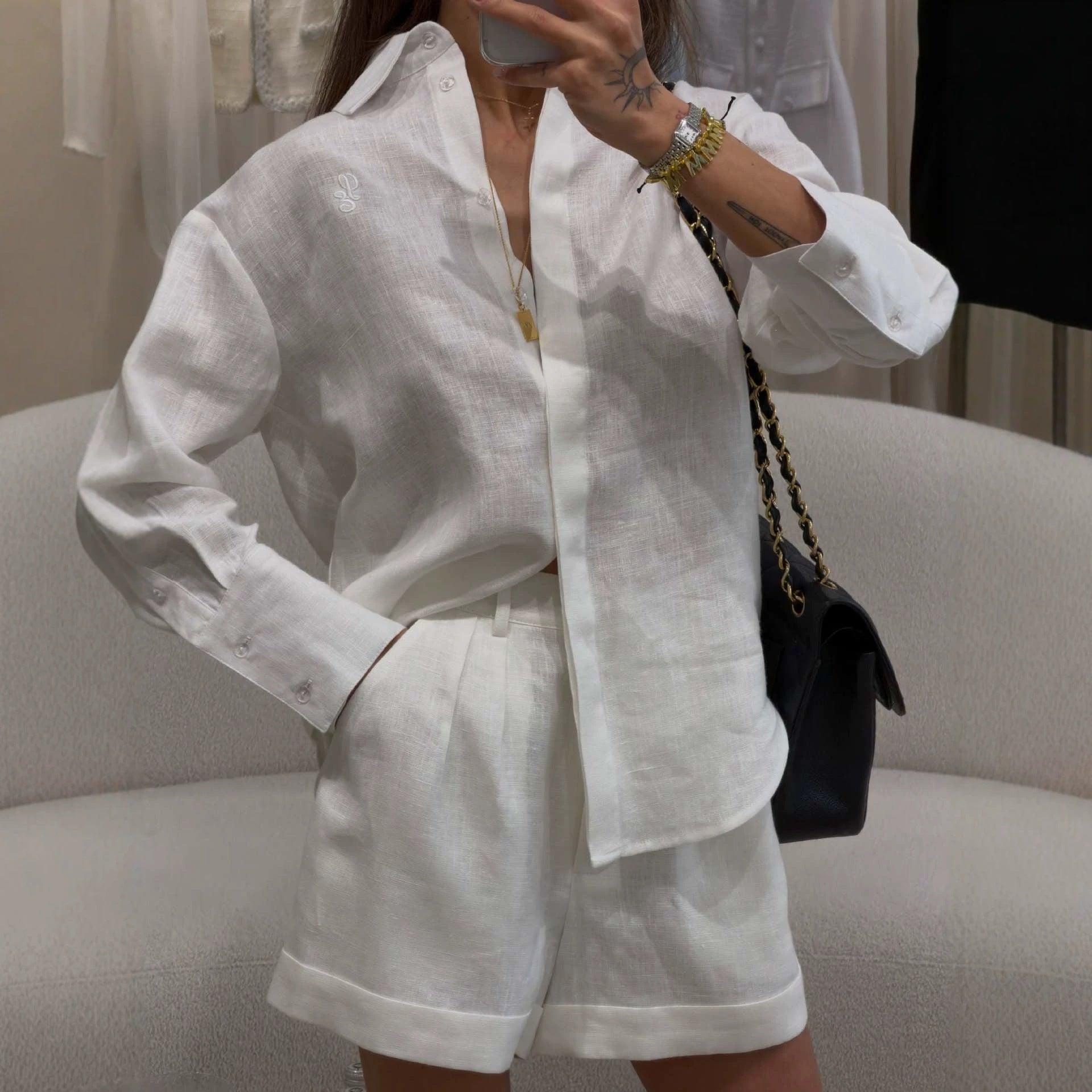 Chemise à manches longues et short large à manches longues Casual