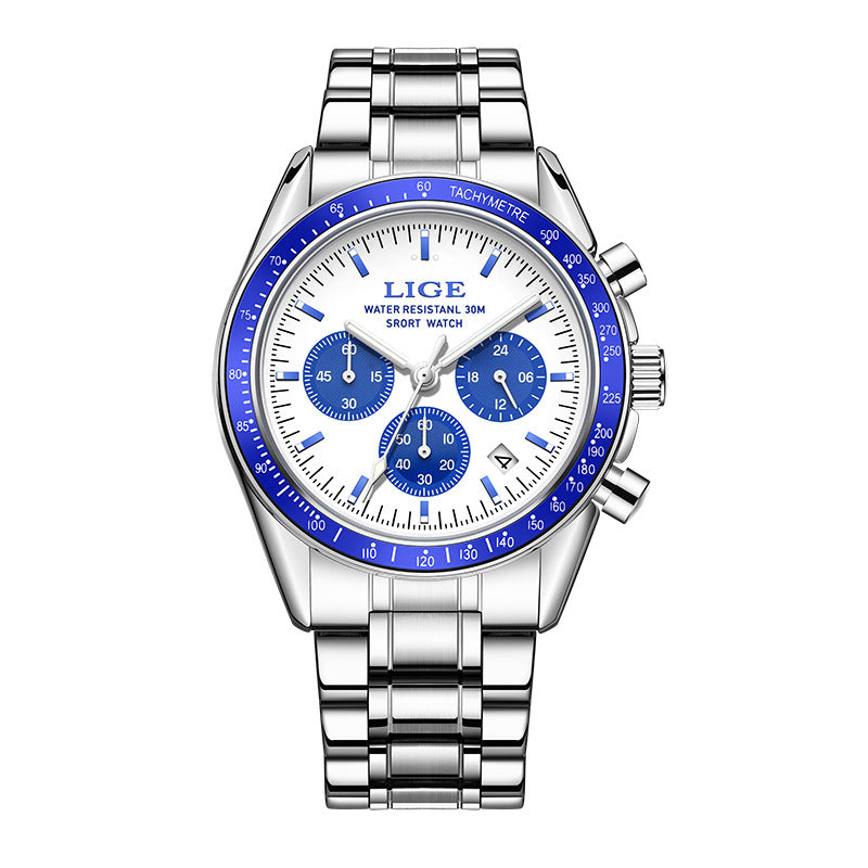 Hommes Multifonctionnel Imperméable Calendrier Lumineux Quartz Montre