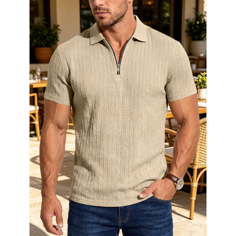 Polo Texturé Homme d'été Jacquard demi-zip Polo avec col tourné