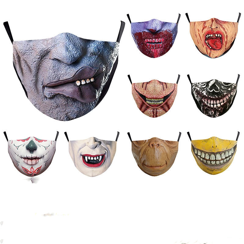 Halloween impression numérique drôle Horreur visage double couche masque de poussière