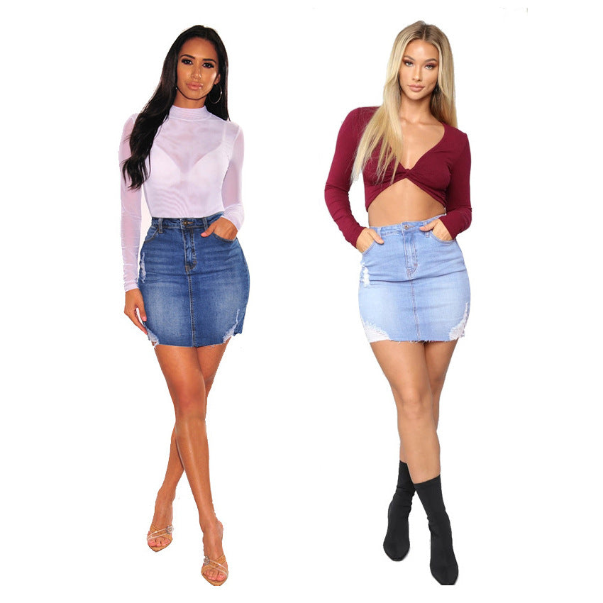 Femmes Ripped Low-rise Body-hugging Loose-fitting Large-leg Jupe