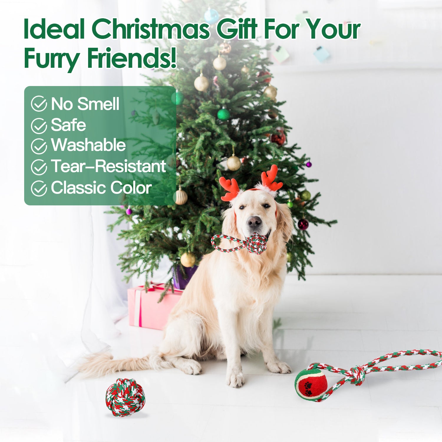 Ensemble de 5Pcs Rope de chien de Noël Jouets de Chew Jouets interactifs de chien Set pour chiot petit moyen A