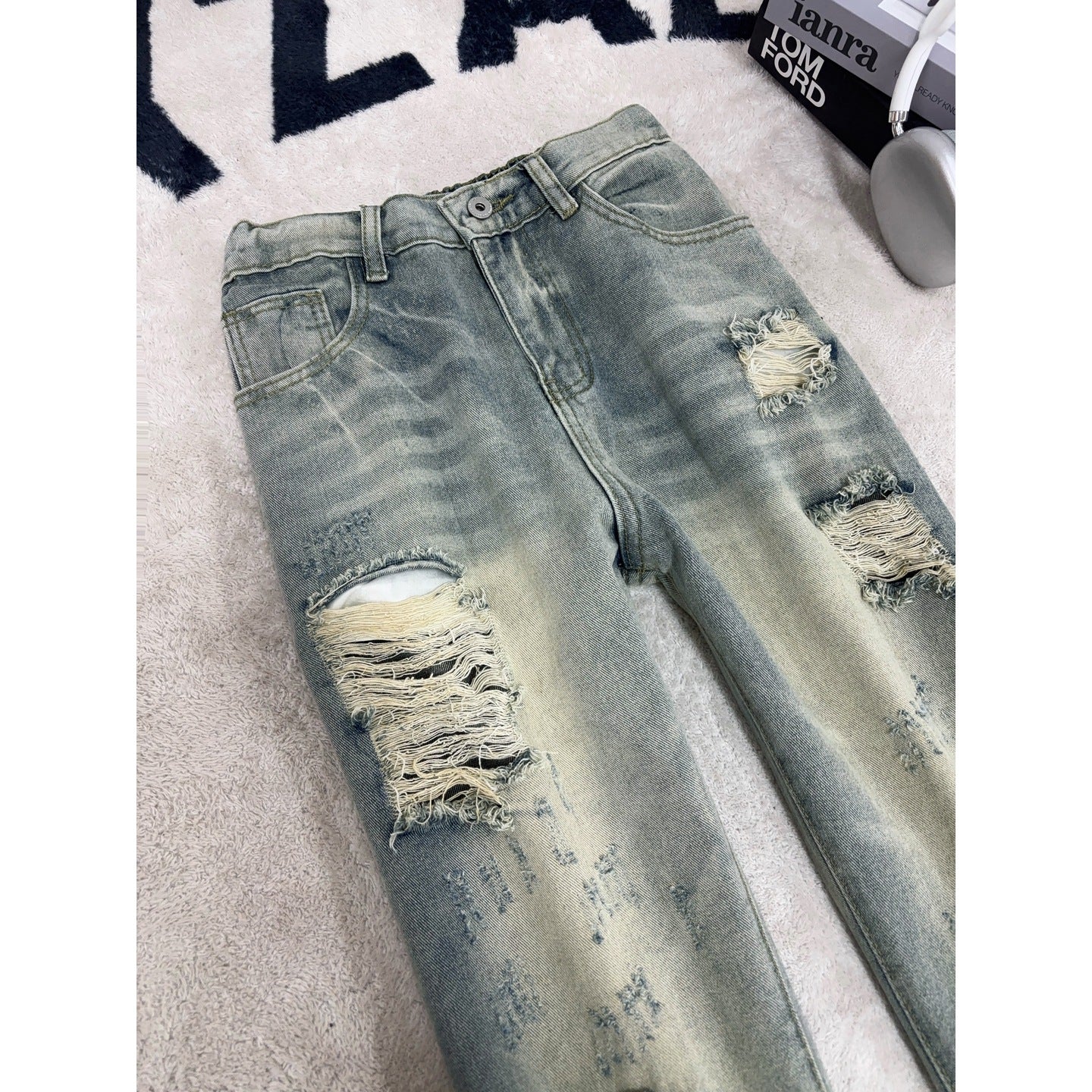 Jeans escamotés à large jambe pour hommes