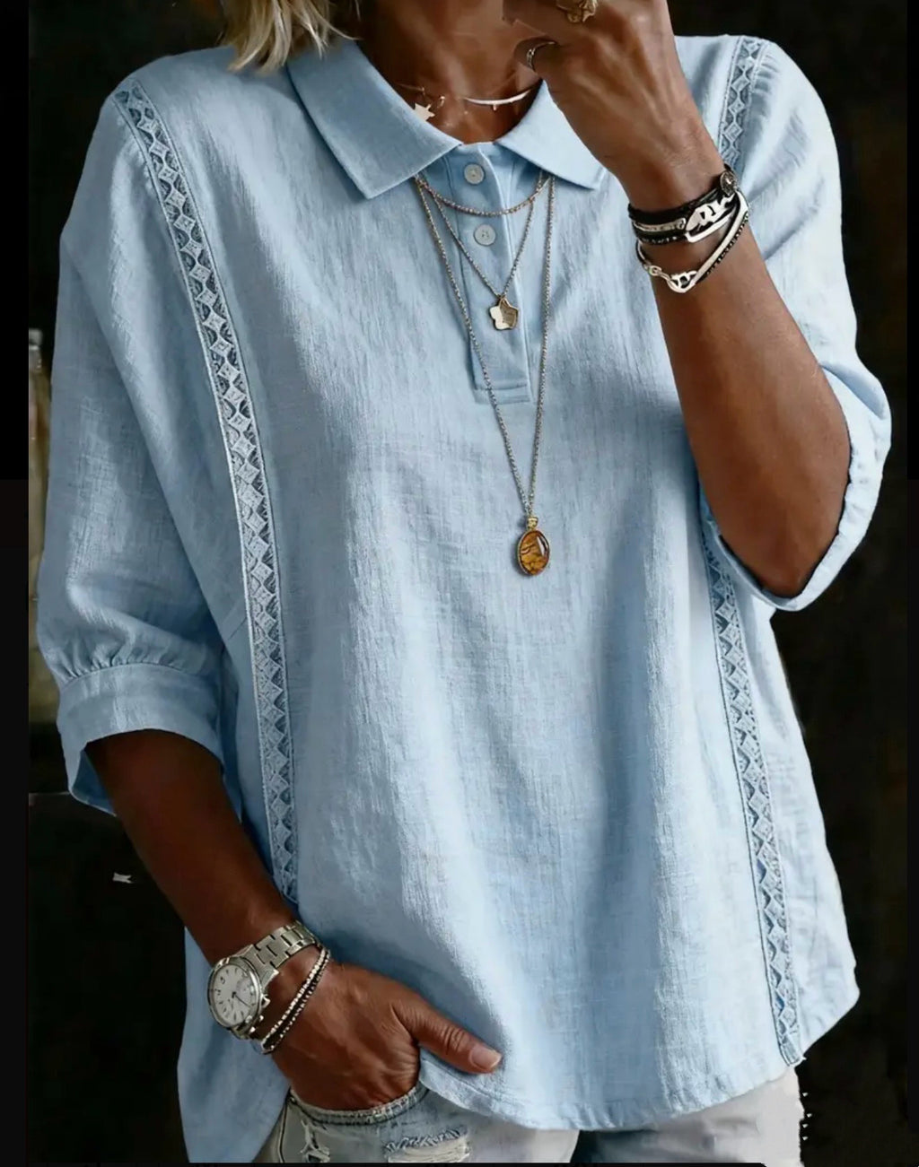 Chemise casuale à boutons en couleur solide pour femmes