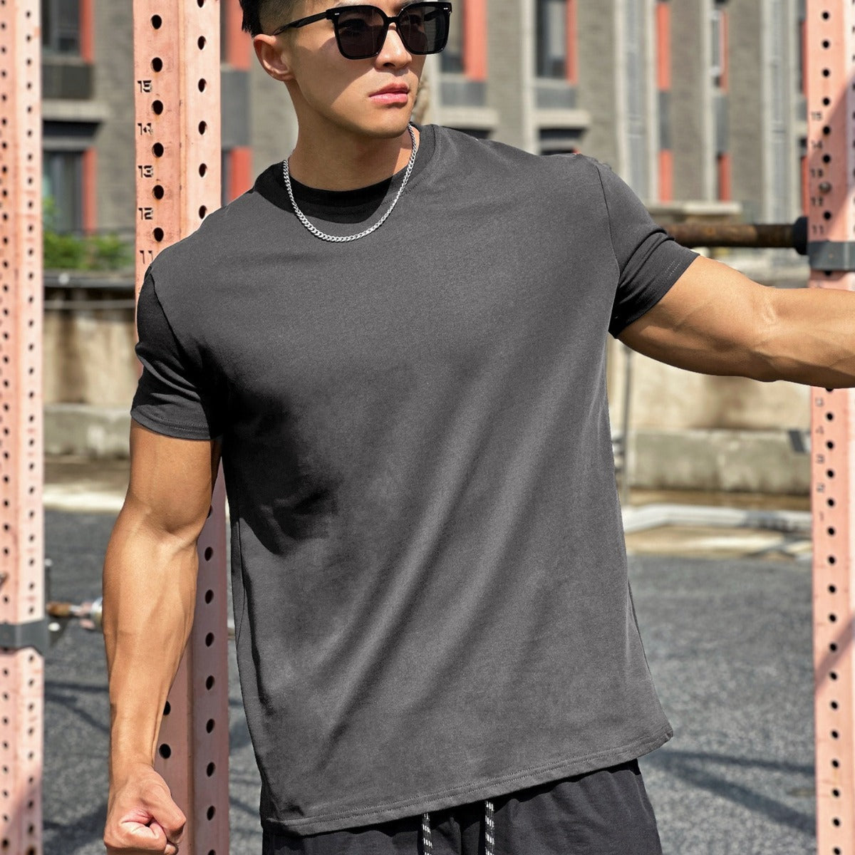 Sports musculaires Coton libre Fitness manches courtes Hommes