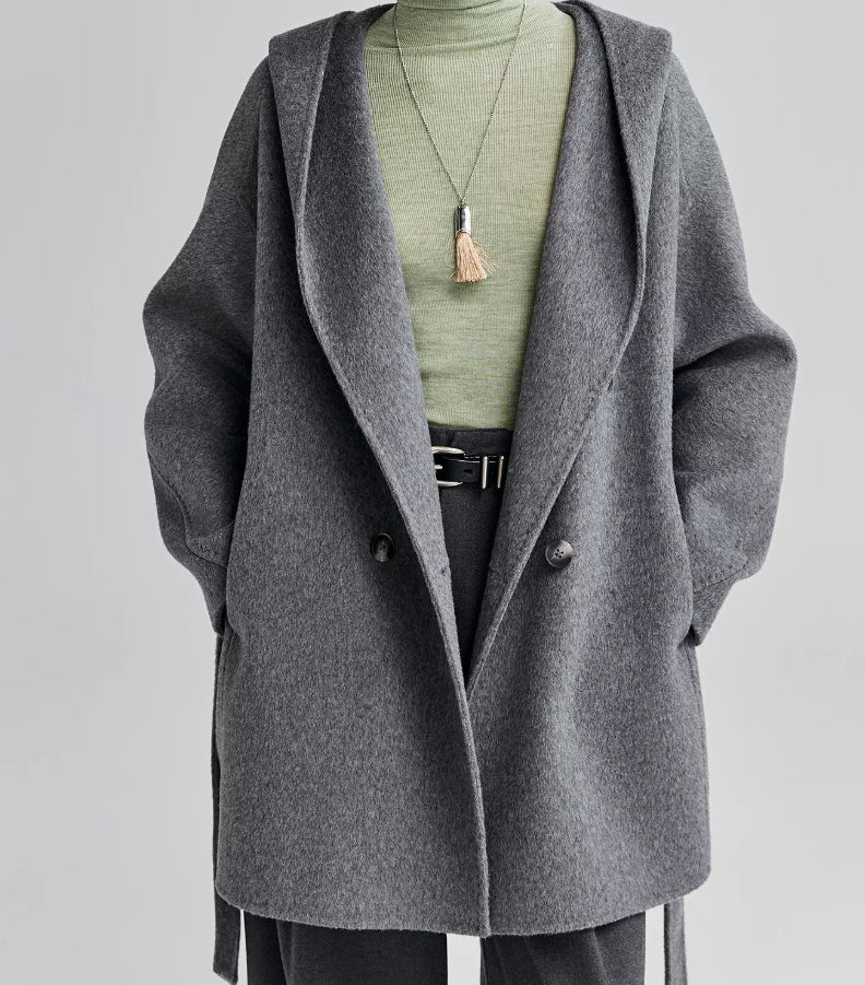 Manteau à capuche surdimensionné col V en cachemire peignoir