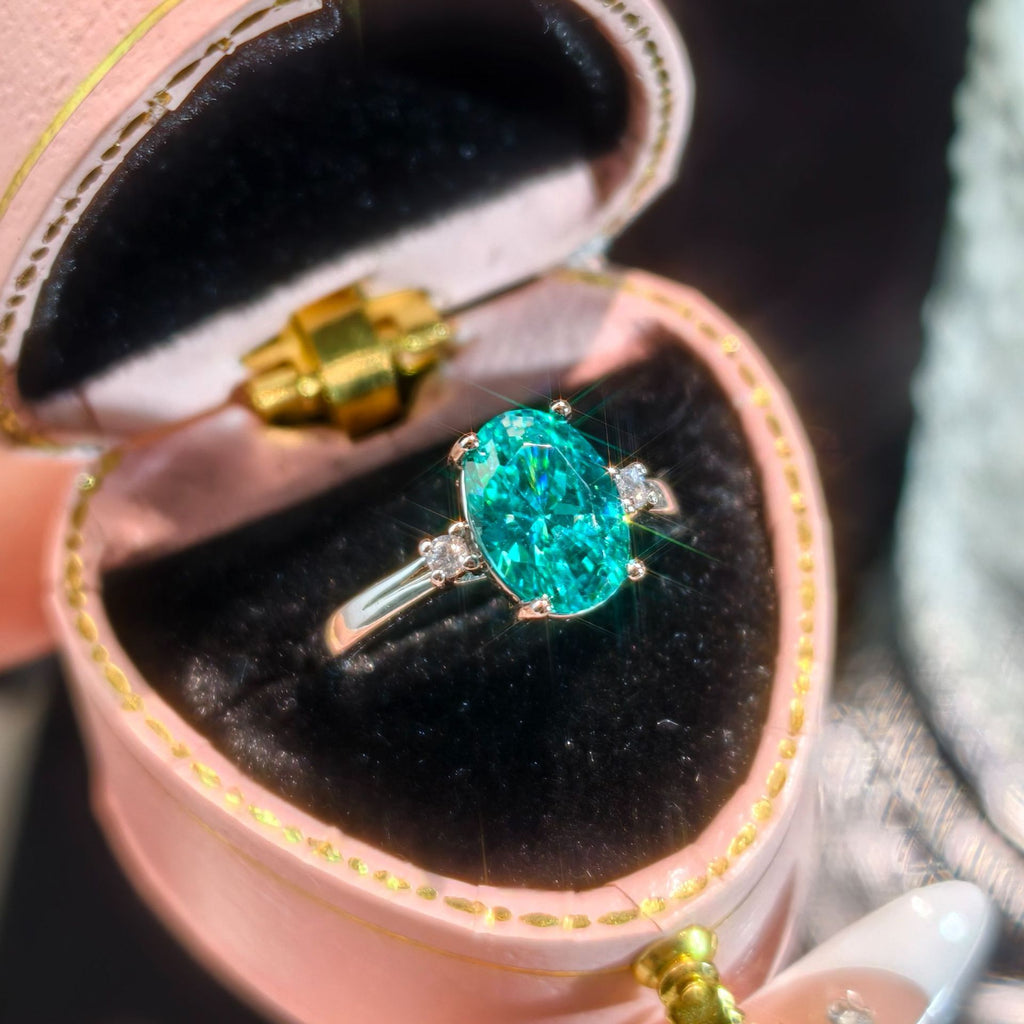 Para Green Ice Flower Cut Sparkling Crushed Ice Zircon Proposition Anneau ouvert pour les femmes Fashio
