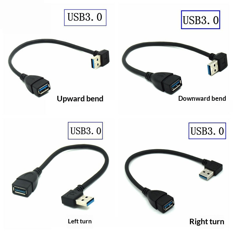 Extension cable with 90-degree bends in all directions