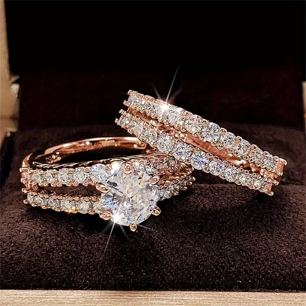 Style Hollow Double-Layer Zircon bague de fiançailles pour les femmes