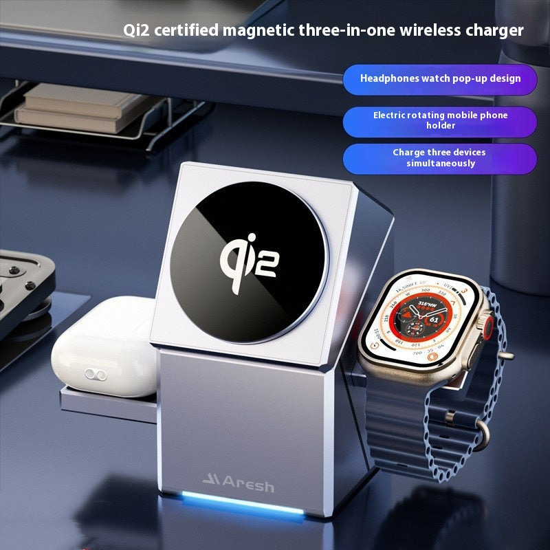 Chargeur sans fil Rubik rotatif magnétique à trois en un