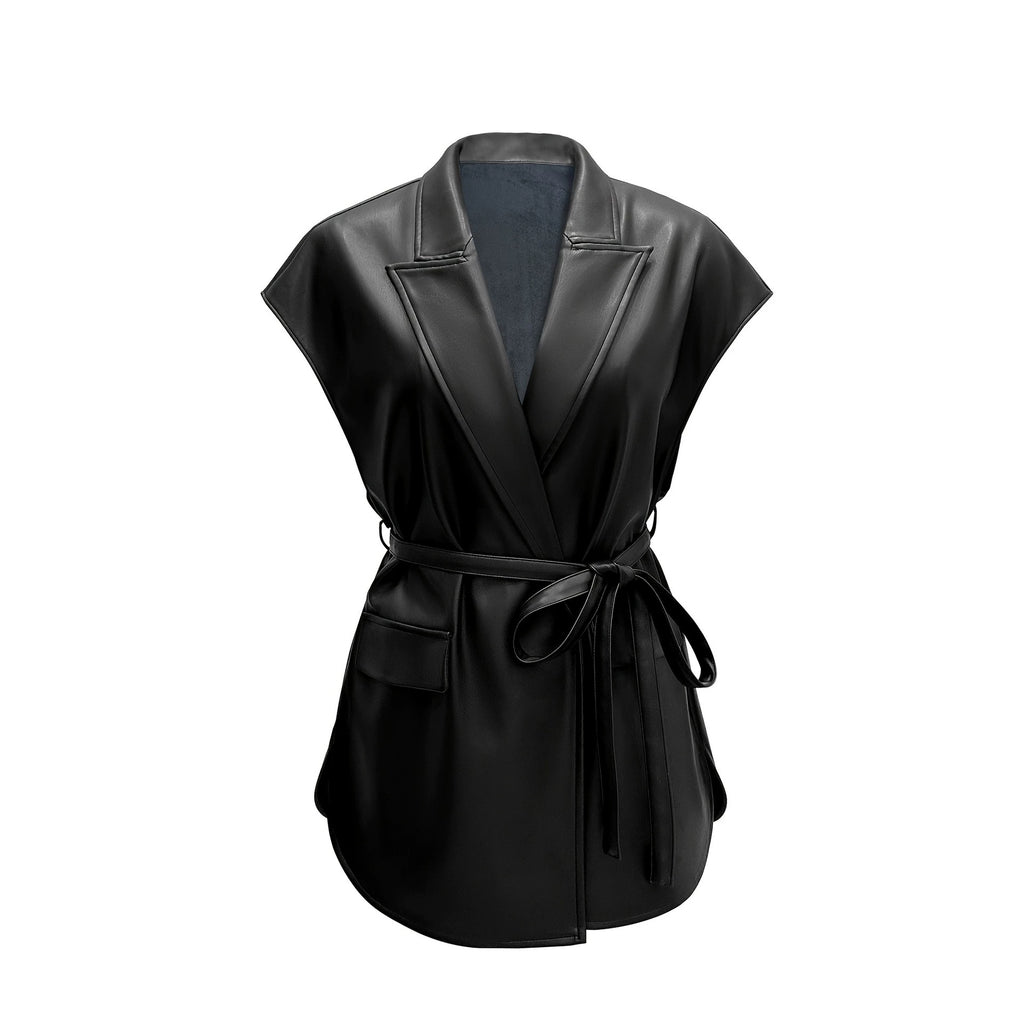 Femmes sans manches PU Veste en cuir pour FallWinter Mode tendances