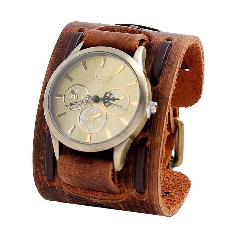 Bracelet Vintage montre en cuir large pour homme