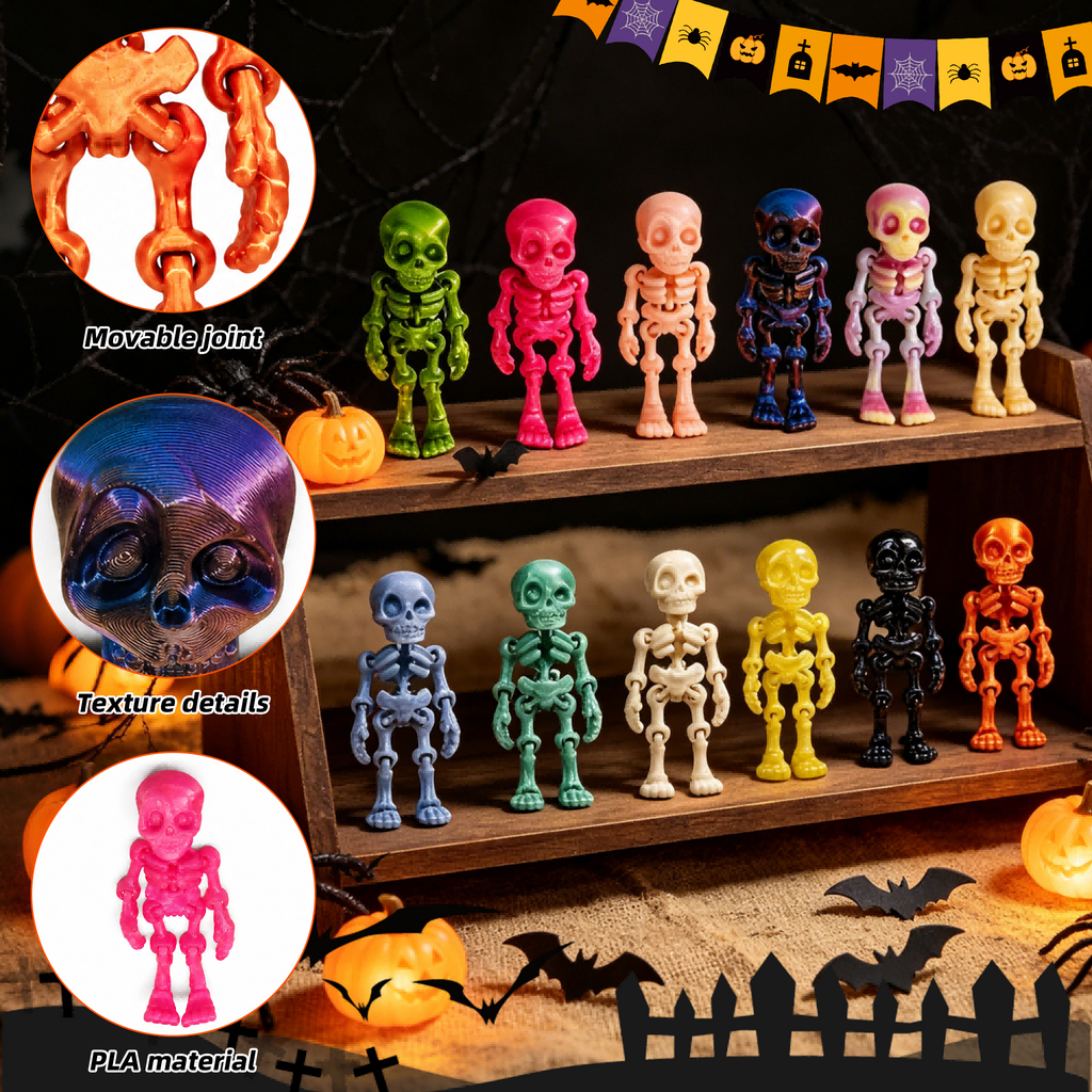 30PCS 3D Imprimé Mini Squelette Décorations Articulées Halloween Party Desk Décor