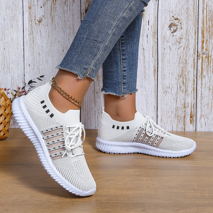 Femmes Mode Casual Flyknit Wedge Dentelle-up Mesh Chaussures