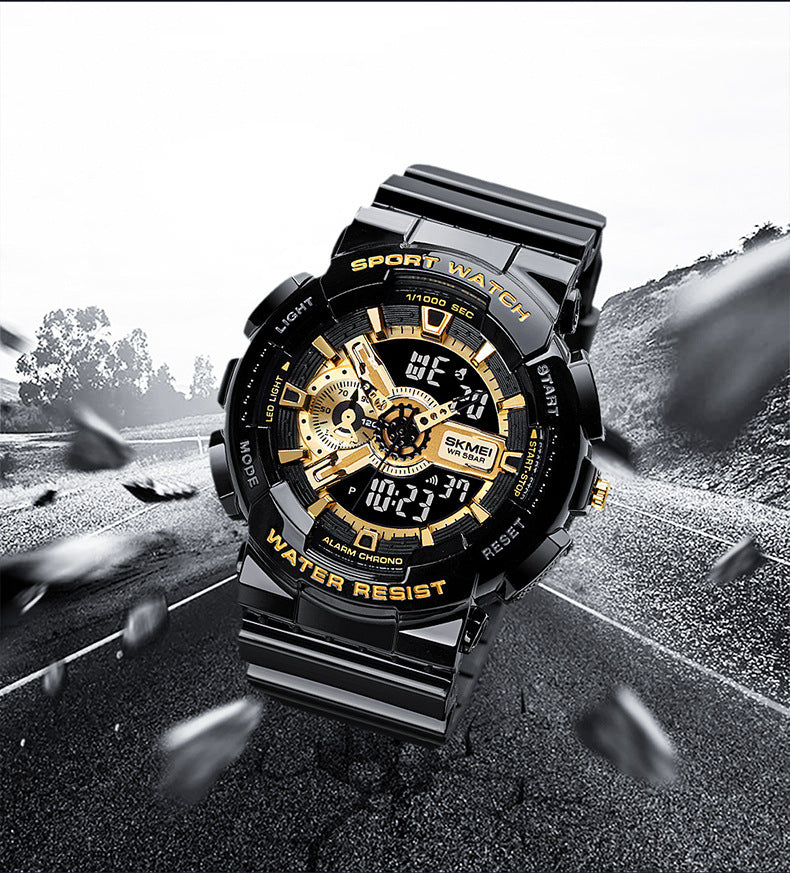 Classic Black Gold Sports Mode Double affichage Étudiant Montre électronique adolescents garçons A