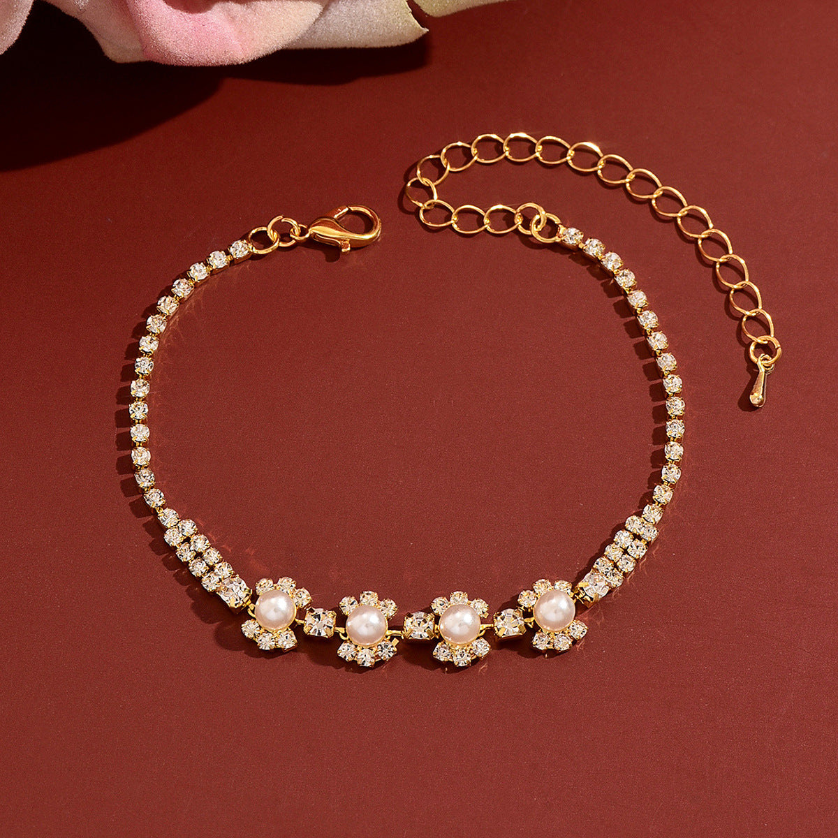 Femmes Floral Simulated Pearl Bracelet de tennis