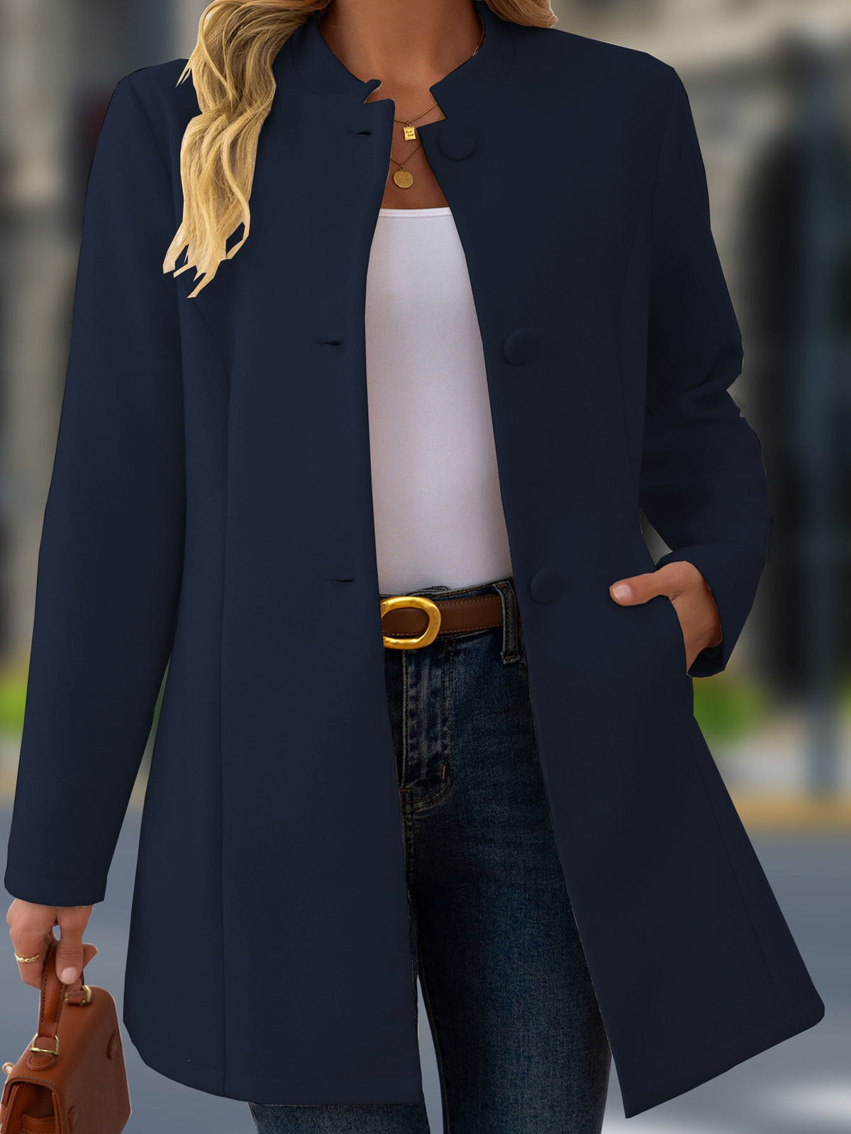 Collier de support occasionnel pour femmes Longueur moyenne Coat de laine Versatile