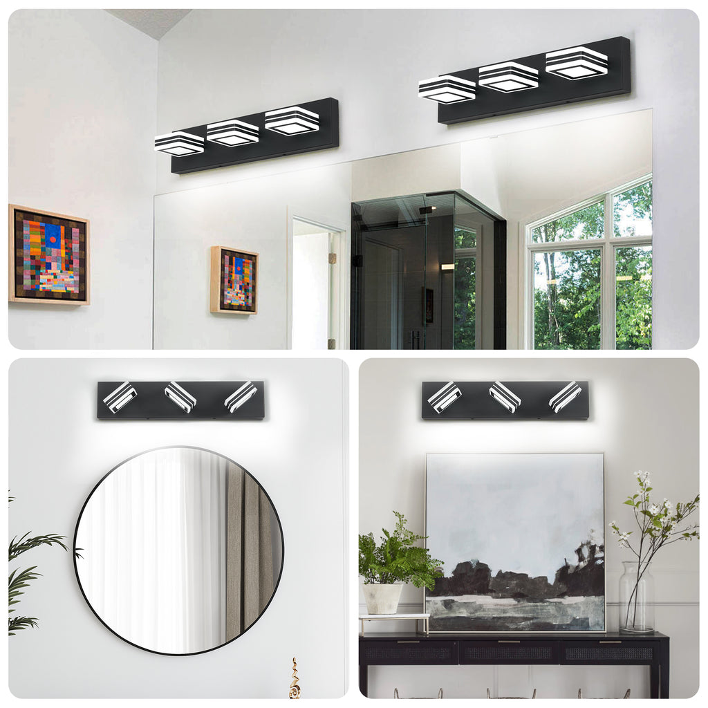 Matte Black Vanity luminaires 3 lumières haut et bas LED salle de bain moderne lumières de Vanity O