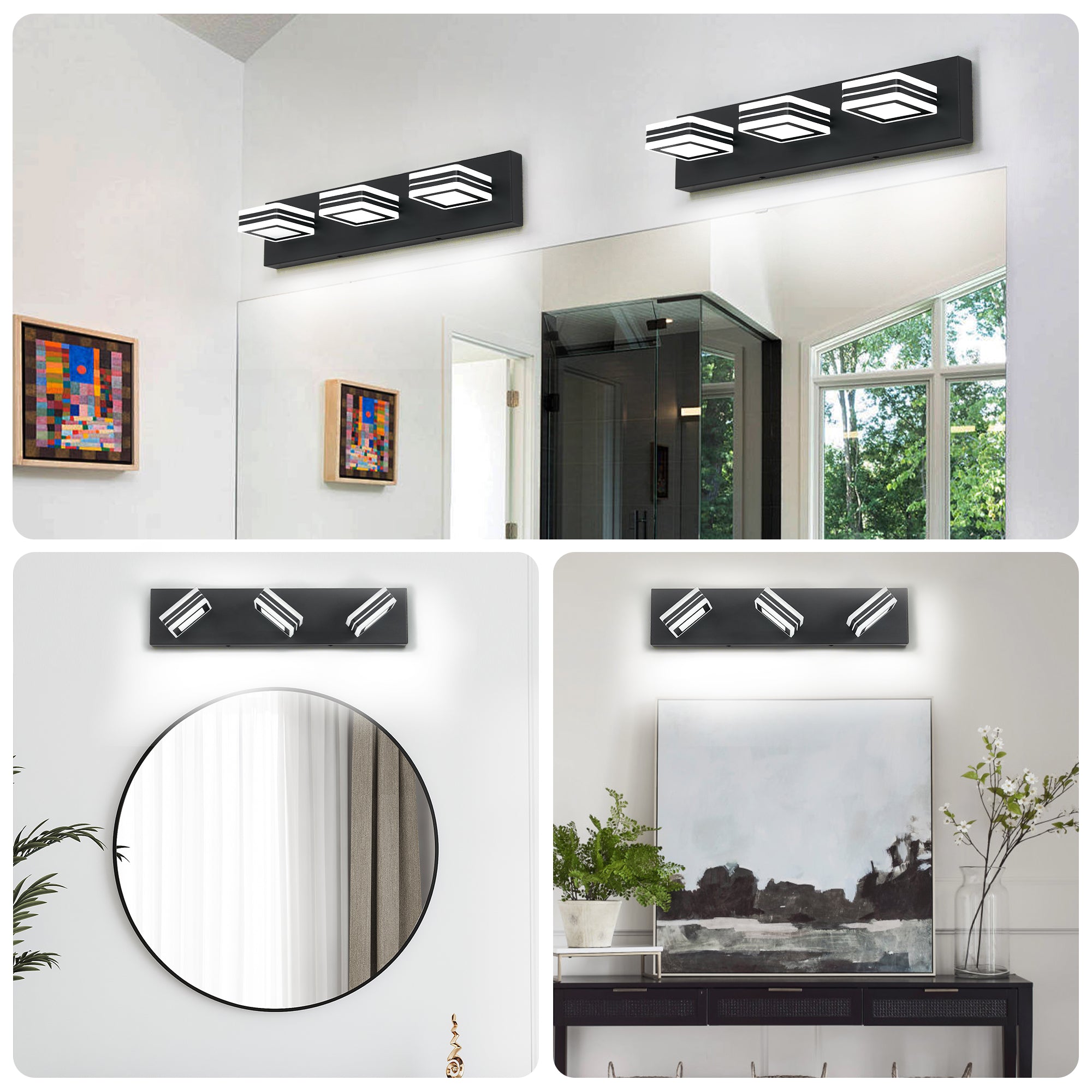 Matte Black Vanity luminaires 3 lumières haut et bas LED salle de bain moderne lumières de Vanity O
